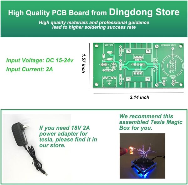 ISolderStore DIY Mini Tesla Coil Kit 15W Electronic DIY Kits Mini Music Tesla Coil Plasma Speaker Soldering Practice Kit DIY Soldering Project for Teens Kids Adults Thanksgiving Xmas Gift - Görsel 5