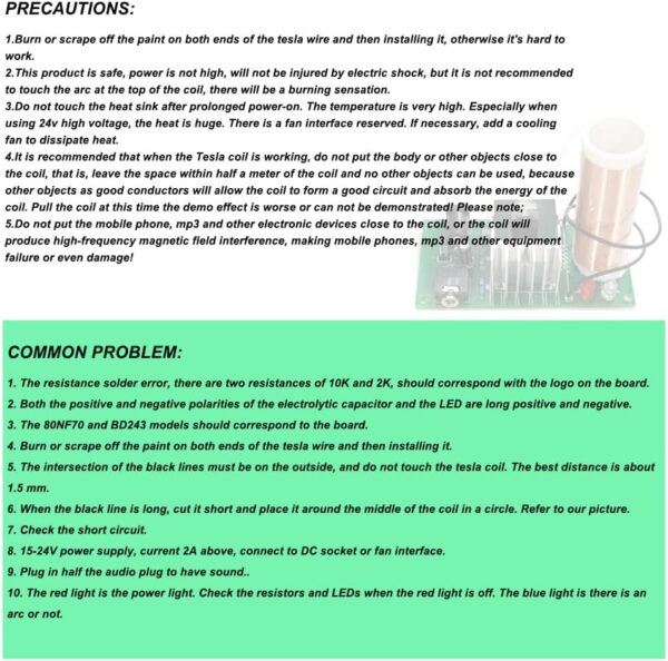 ISolderStore DIY Mini Tesla Coil Kit 15W Electronic DIY Kits Mini Music Tesla Coil Plasma Speaker Soldering Practice Kit DIY Soldering Project for Teens Kids Adults Thanksgiving Xmas Gift - Görsel 8