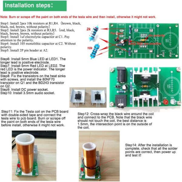 ISolderStore DIY Mini Tesla Coil Kit 15W Electronic DIY Kits Mini Music Tesla Coil Plasma Speaker Soldering Practice Kit DIY Soldering Project for Teens Kids Adults Thanksgiving Xmas Gift - Görsel 4