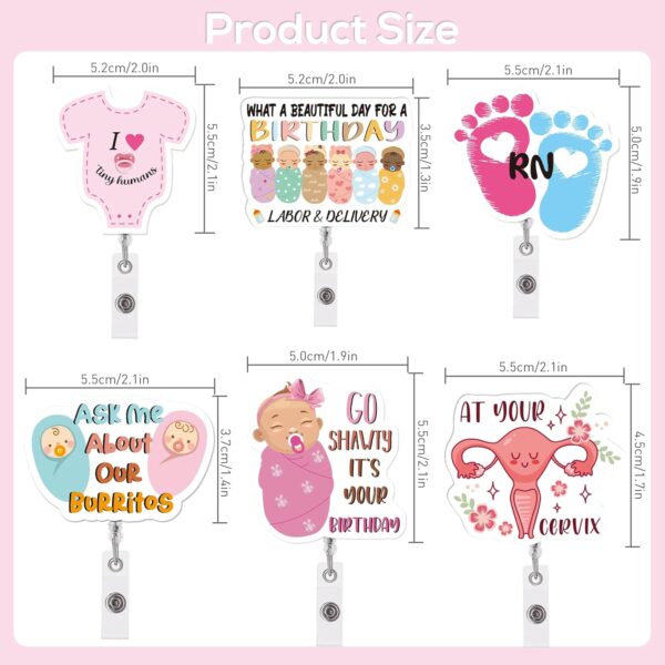 6 Pcs Labor and Delivery Badge Reels, Tiny Humans RN Baby Footprint Cute NICU Badge Holder Retractable Clip, Gifts for Nurse Healthcare Worker - Görsel 3