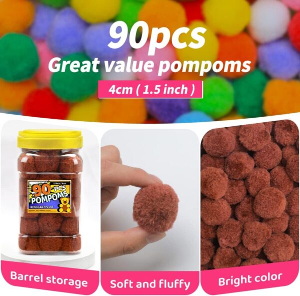 Bundooraking Brown Pom Poms - 1.5 inch (4cm), 90pcs for Crafts - Görsel 4