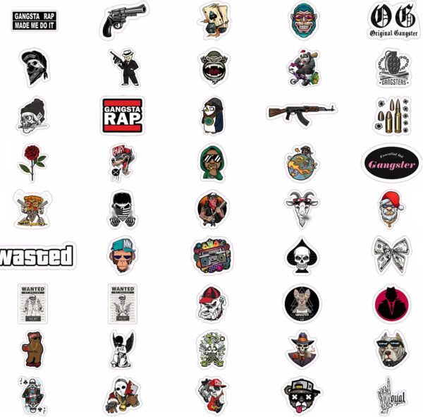 90Pcs Gangster Stickers, Gangster Decals, Gangster Gift, Skull Stickers, Gangster Pictures, Gangster Decorations Party, Gangster Posters Mafia - Görsel 5
