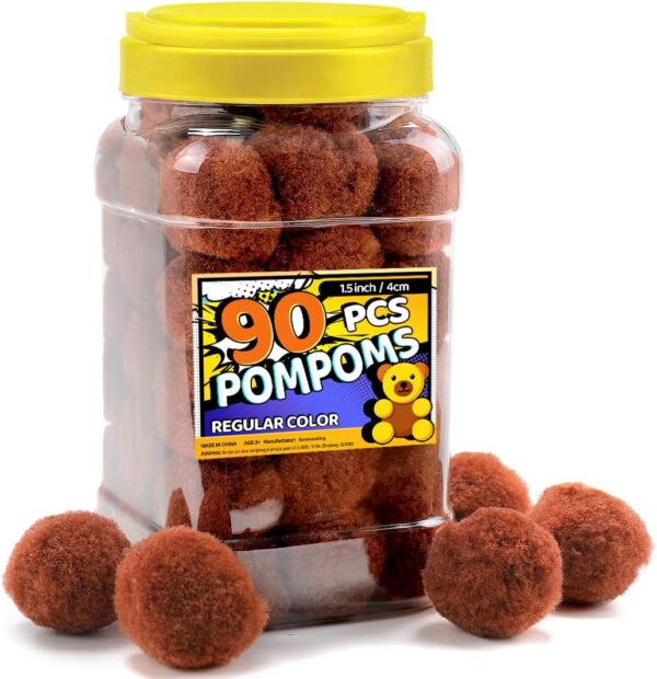 Bundooraking Brown Pom Poms - 1.5 inch (4cm), 90pcs for Crafts