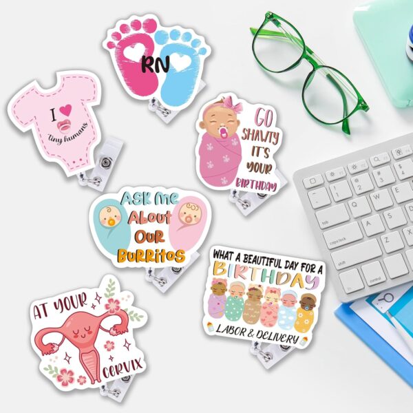 6 Pcs Labor and Delivery Badge Reels, Tiny Humans RN Baby Footprint Cute NICU Badge Holder Retractable Clip, Gifts for Nurse Healthcare Worker - Görsel 7