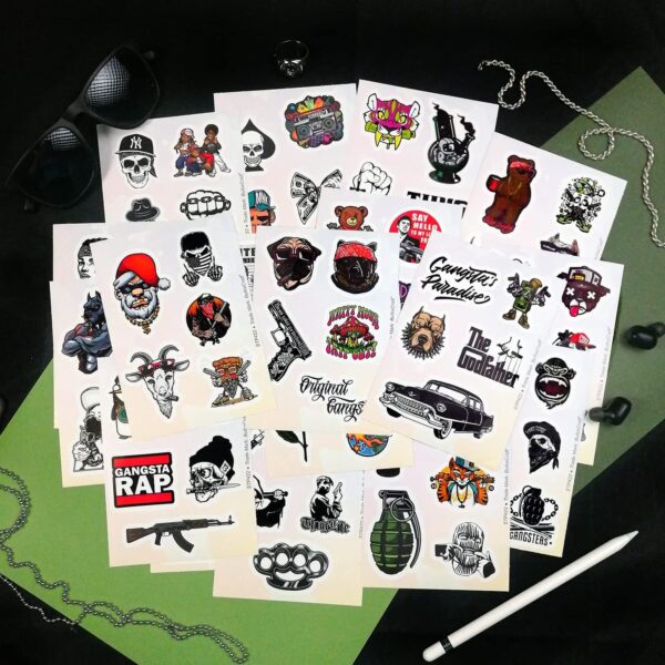 90Pcs Gangster Stickers, Gangster Decals, Gangster Gift, Skull Stickers, Gangster Pictures, Gangster Decorations Party, Gangster Posters Mafia - Görsel 7