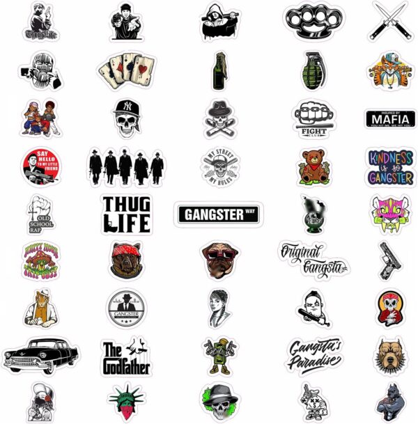 90Pcs Gangster Stickers, Gangster Decals, Gangster Gift, Skull Stickers, Gangster Pictures, Gangster Decorations Party, Gangster Posters Mafia - Görsel 6