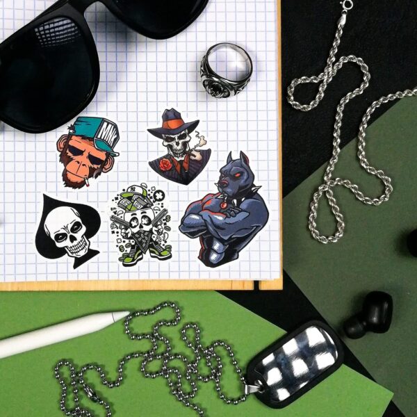 90Pcs Gangster Stickers, Gangster Decals, Gangster Gift, Skull Stickers, Gangster Pictures, Gangster Decorations Party, Gangster Posters Mafia - Görsel 8